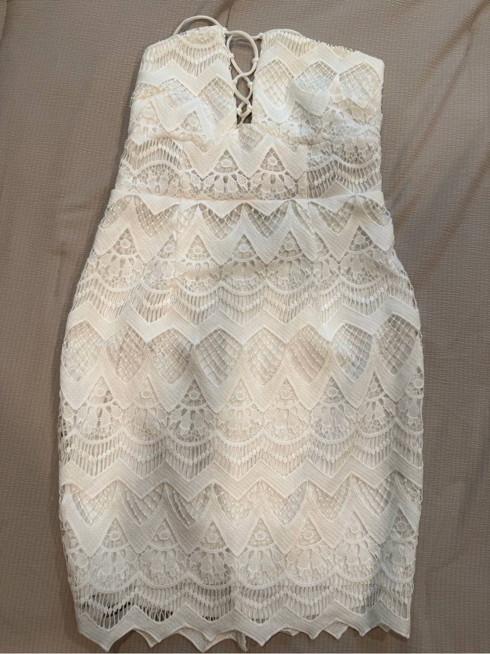 Angel Biba White Lace Strapless Bodycon Dress